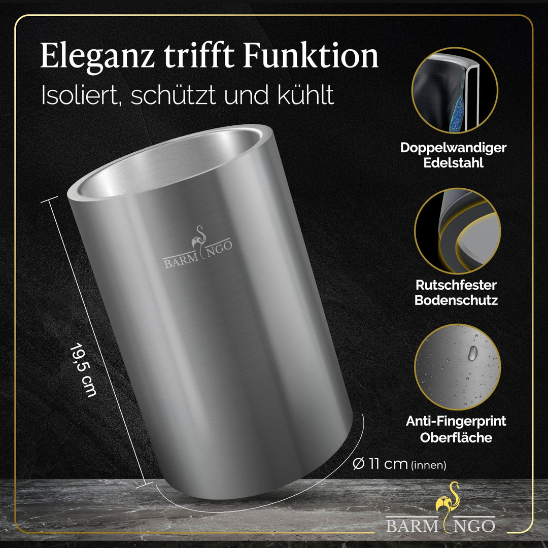 Weinkühler Edelstahl doppelwandig mit 2 Kühlmanschetten bis 6h - Bild 3