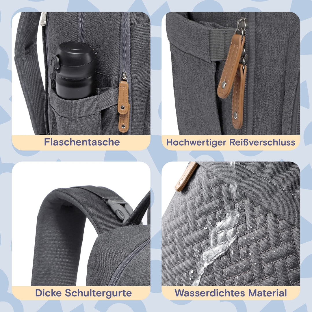 Wickelrucksack mit Wickelunterlage &amp; 18 Taschen, dunkelgrau - Bild 7