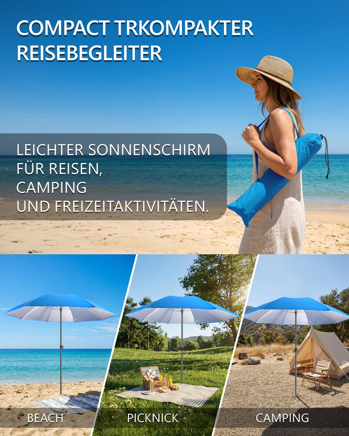 Faltbarer Strand-Sonnenschirm UPF 50+ Ø 160 cm Blau für Reise - Bild 6
