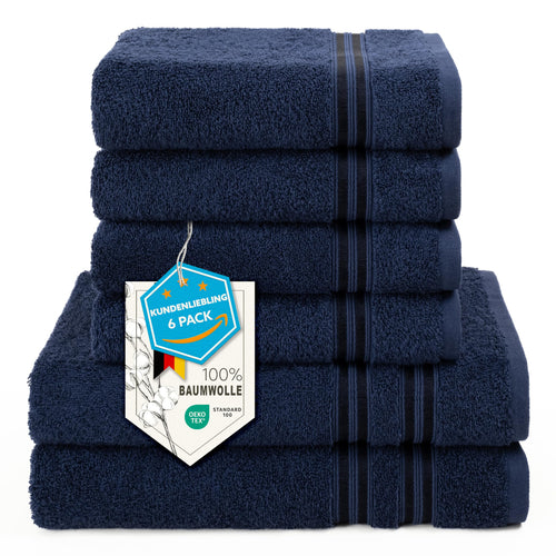 Handtuch Set 6-teilig 100% Baumwolle Oeko-Tex Bad & Sauna Dunkelblau
