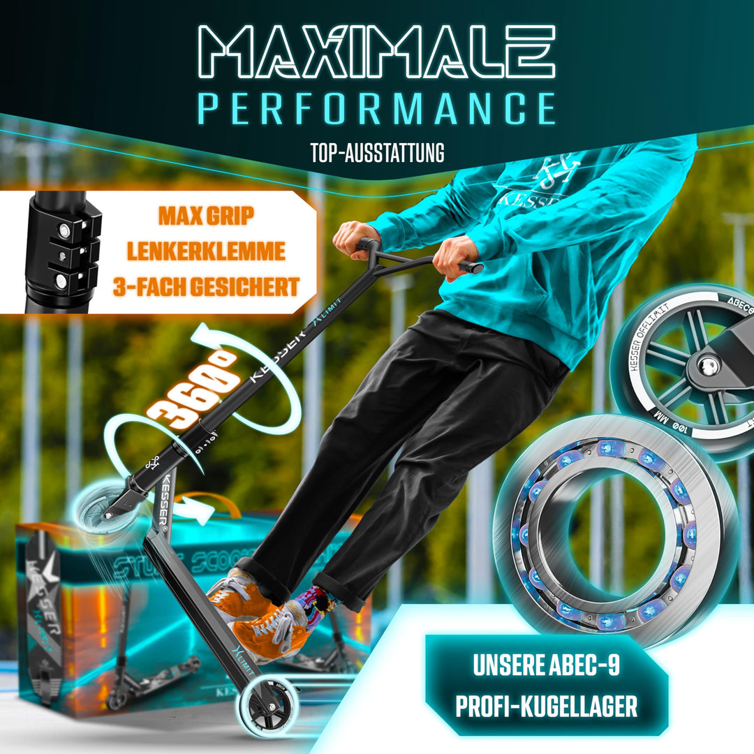 Stunt Scooter 360° Lenkung Aluminium ABEC-9 100mm PU-Räder Kinder Erwachsene - Bild 7