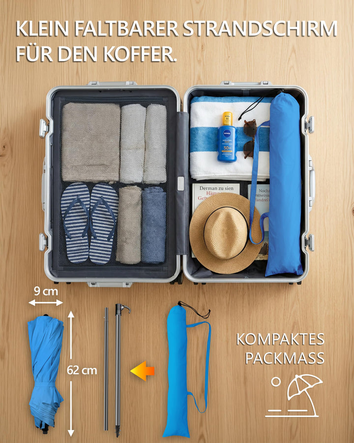Faltbarer Strand-Sonnenschirm UPF 50+ Ø 160 cm Blau für Reise - Bild 2