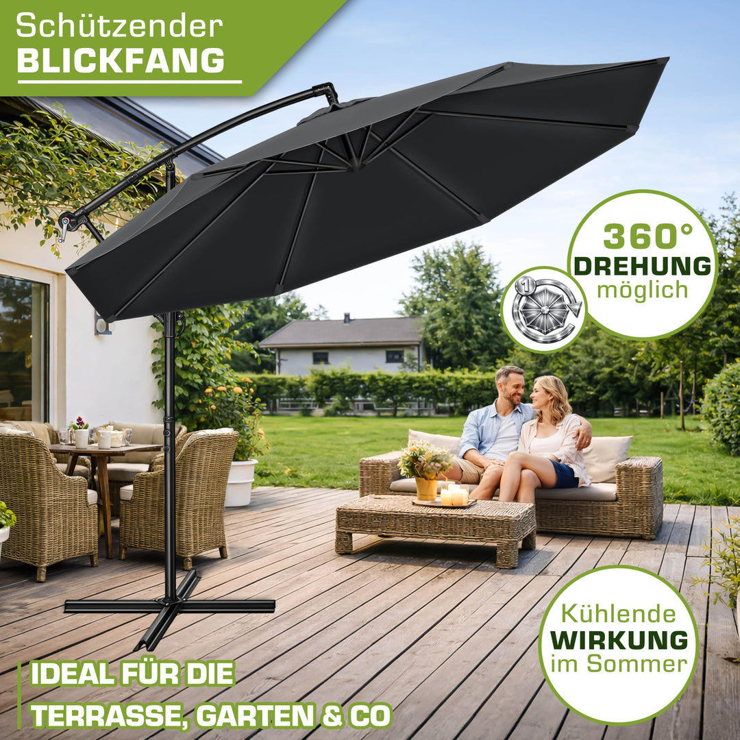 Ampelschirm Ø 300 cm Aluminium UPF 50+ mit Kurbel &amp; Abdeckung - Bild 6