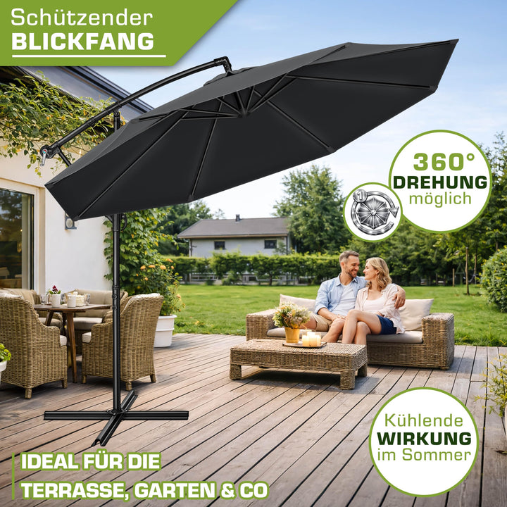 Ampelschirm Ø 300 cm Aluminium UPF 50+ mit Kurbel &amp; Abdeckung - Bild 6