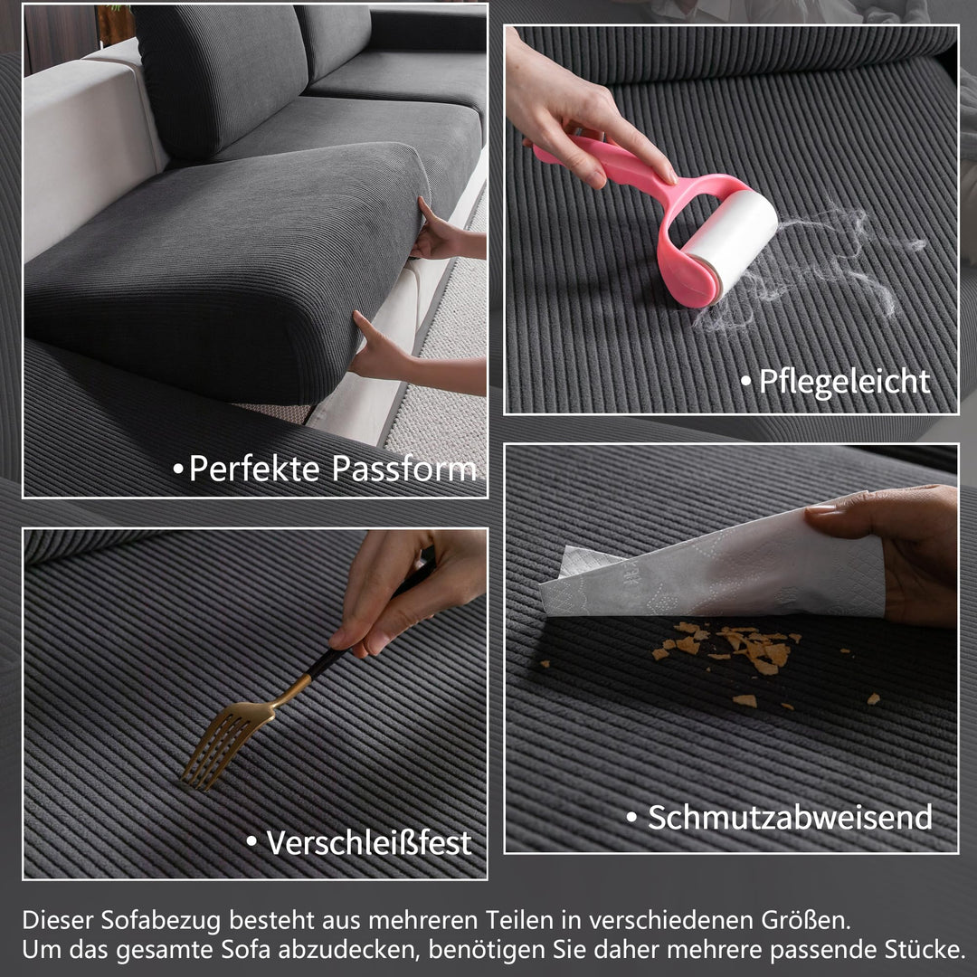Sofa-Sitzkissenbezug Stretch wasserabweisend rutschfest Dunkelgrau - Bild 3