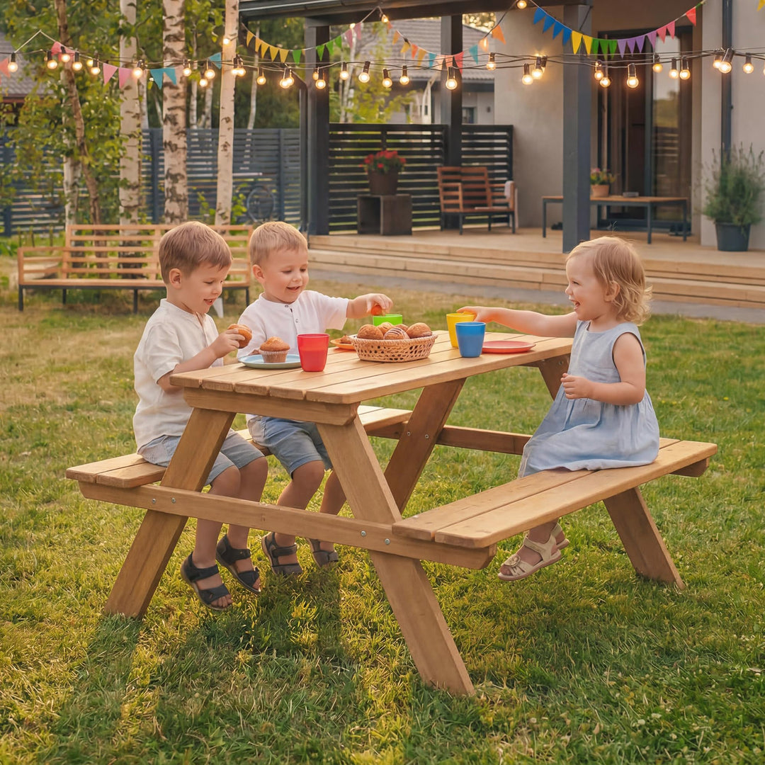 Kinder-Sitzgruppe Massivholz Teak-Optik 4 Plätze für Garten &amp; Terrasse - Bild 3