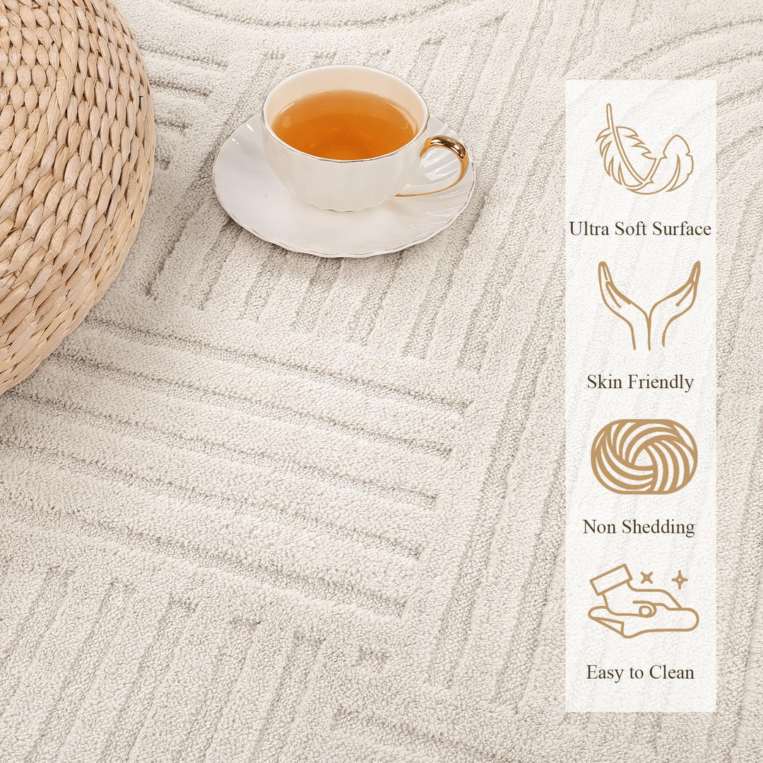 Kurzflor Teppich 3D-Optik 140x200 cm beige für Wohn- und Schlafzimmer - Bild 5