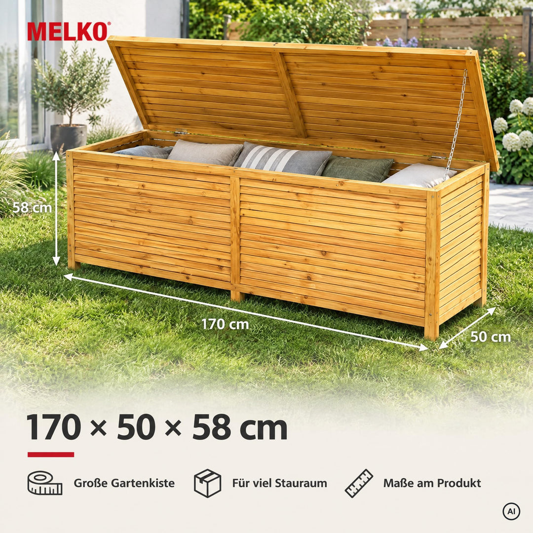 Auflagenbox Holz 170x50x58 cm Gartentruhe für Kissen und Polster - Bild 3