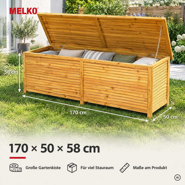 Auflagenbox Holz 170x50x58 cm Gartentruhe für Kissen und Polster - Bild 3