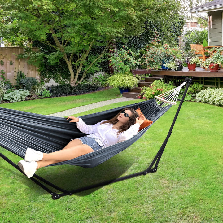 Hängematte und Hängesessel 2-in-1 Set mit Stahlgestell klappbar - Bild 7