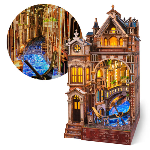Book Nook Venedig Nacht LED 3D Holzpuzzle mit Infinity-Spiegel DIY