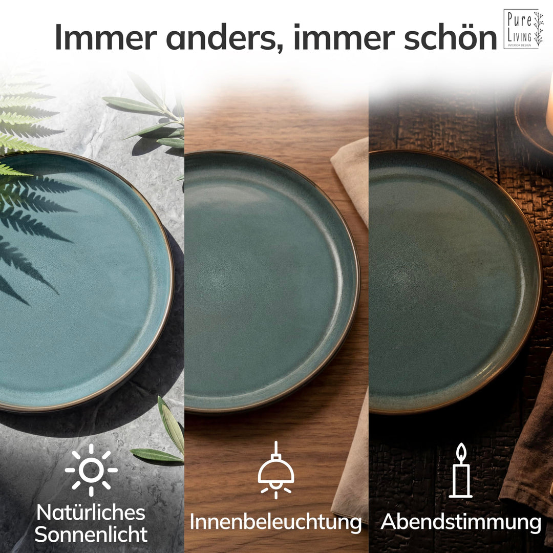Steingut Geschirrset 24-teilig für 6 Personen Petrol-Mattschwarz - Bild 9
