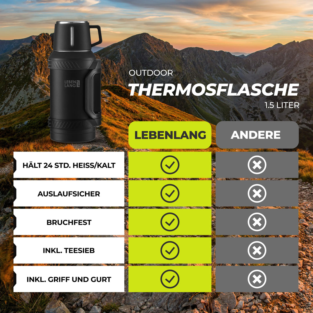Thermosflasche 1,5 Liter mit Becher und Teesieb 24h Warmhaltung - Bild 5