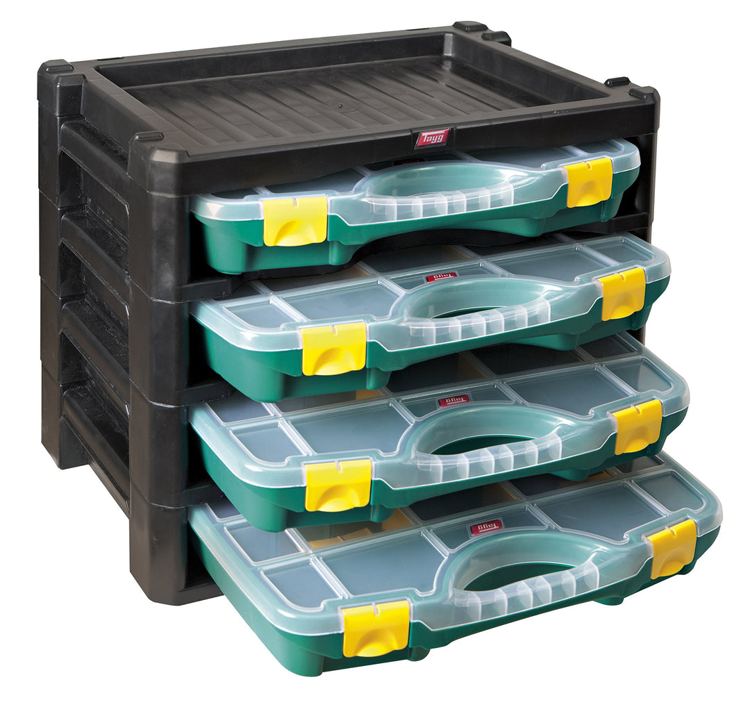 Stapelbare Multibox mit 4 Kleinteileboxen Polypropylen 447x314x360mm - Bild 2
