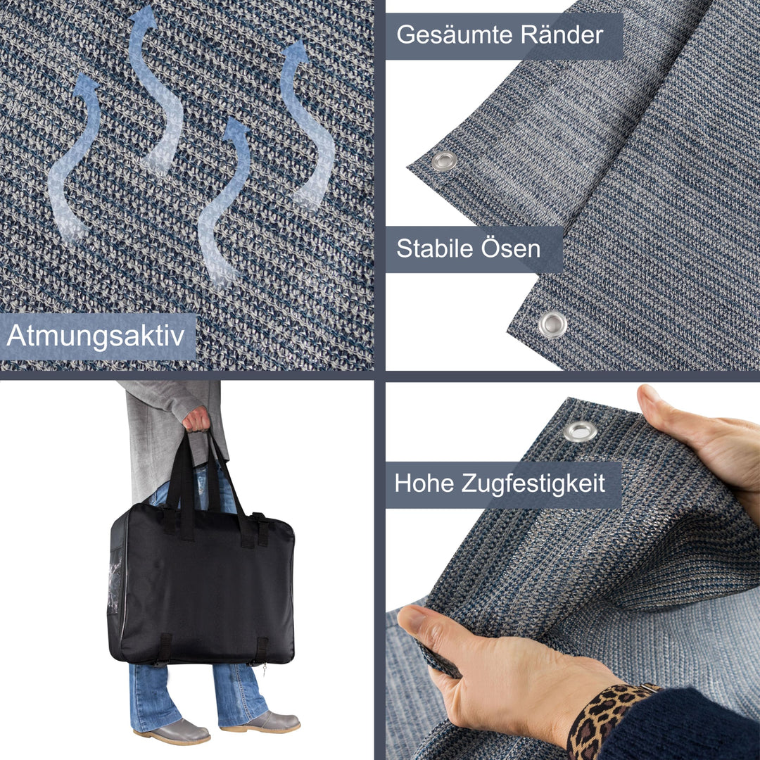 Vorzeltteppich 250x250 cm HDPE Grau-Blau mit Heringen und Tasche - Bild 4