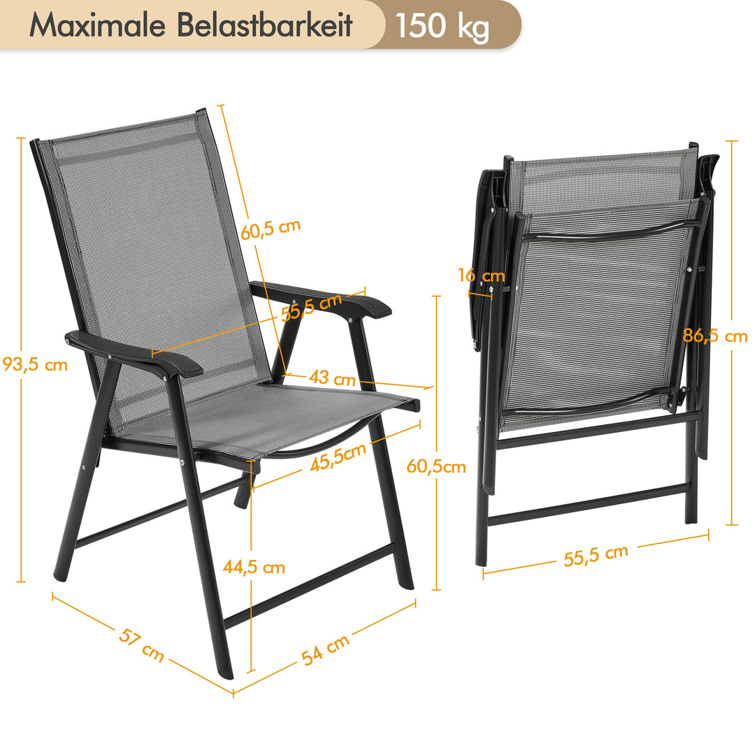 Gartenstuhl-Set 2x Klappstuhl Hochlehner Texteline mit Armlehnen grau - Bild 3