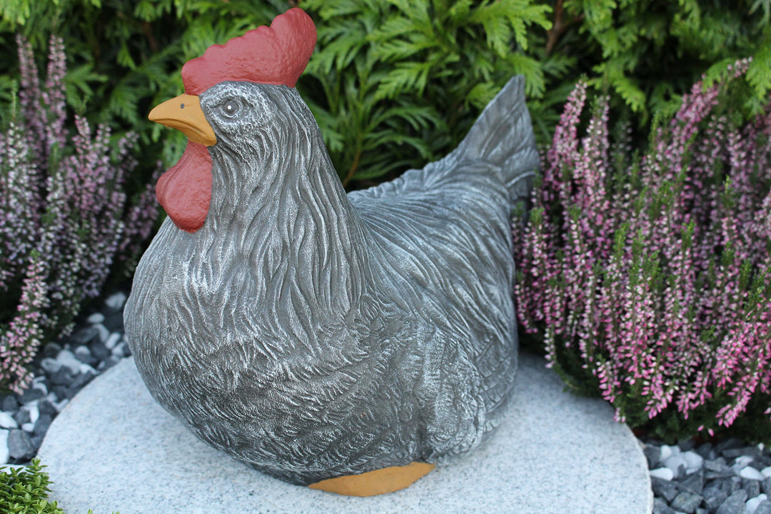 Gartenfigur Hahn &amp; Huhn 2er Set Steinguss Basaltgrau frostfest - Bild 4