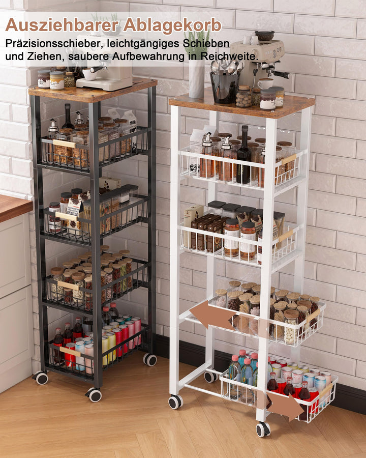 Küchenwagen schmal 4 Schubladen Massivholz-Platte mit Rollen - Bild 8