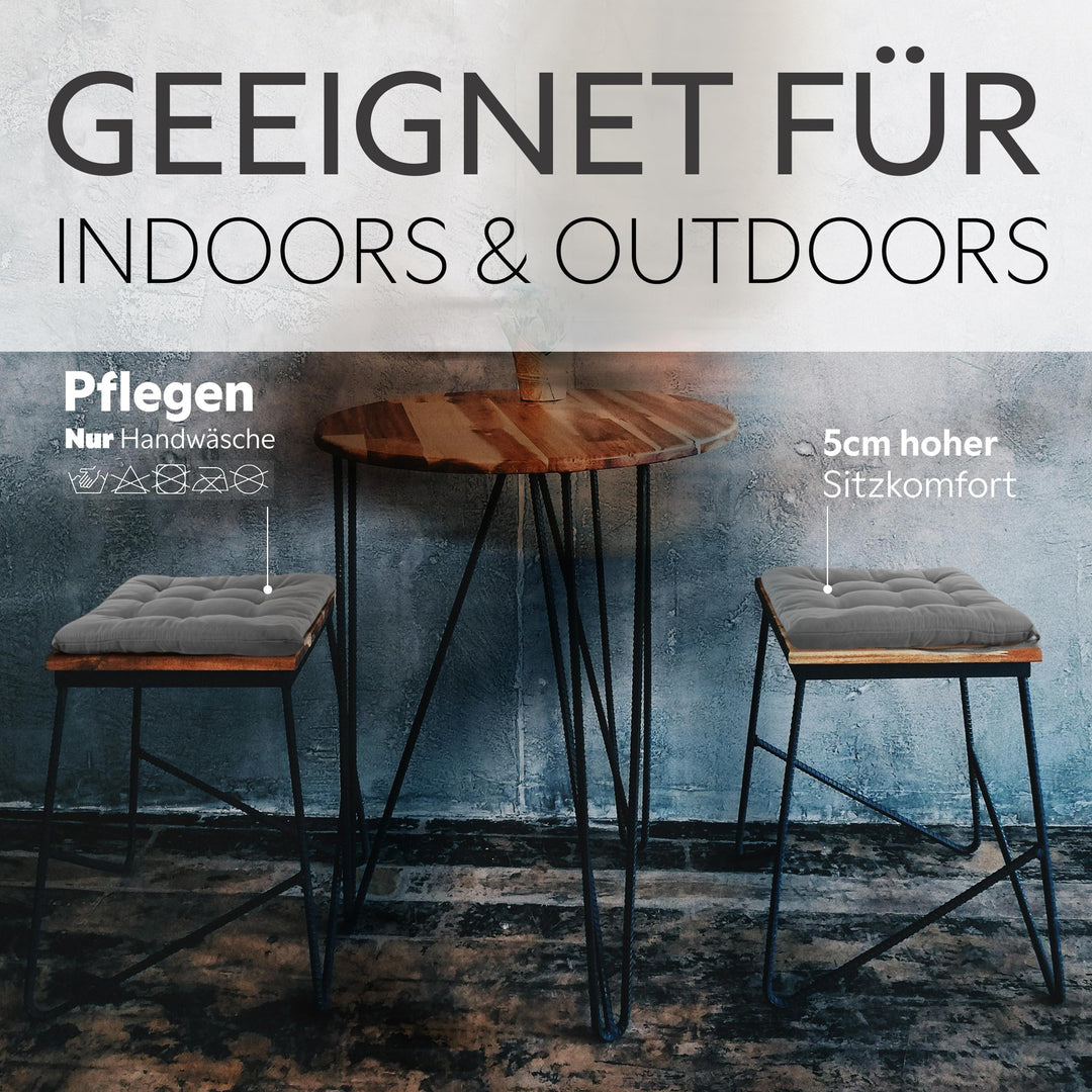 Sitzkissen 40x40x5 cm 6er-Set gesteppt mit Haltebändern Indoor Outdoor - Bild 5