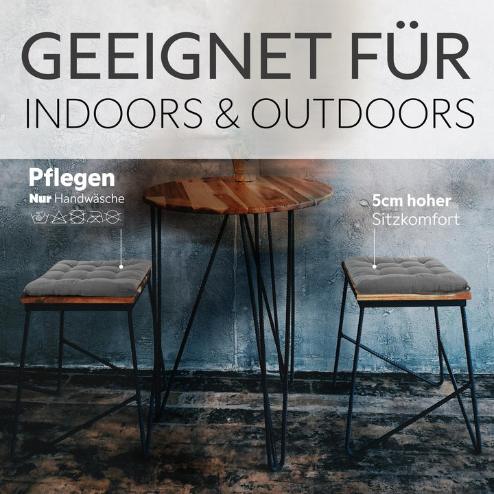 Sitzkissen 40x40x5 cm 6er-Set gesteppt mit Haltebändern Indoor Outdoor - Bild 5
