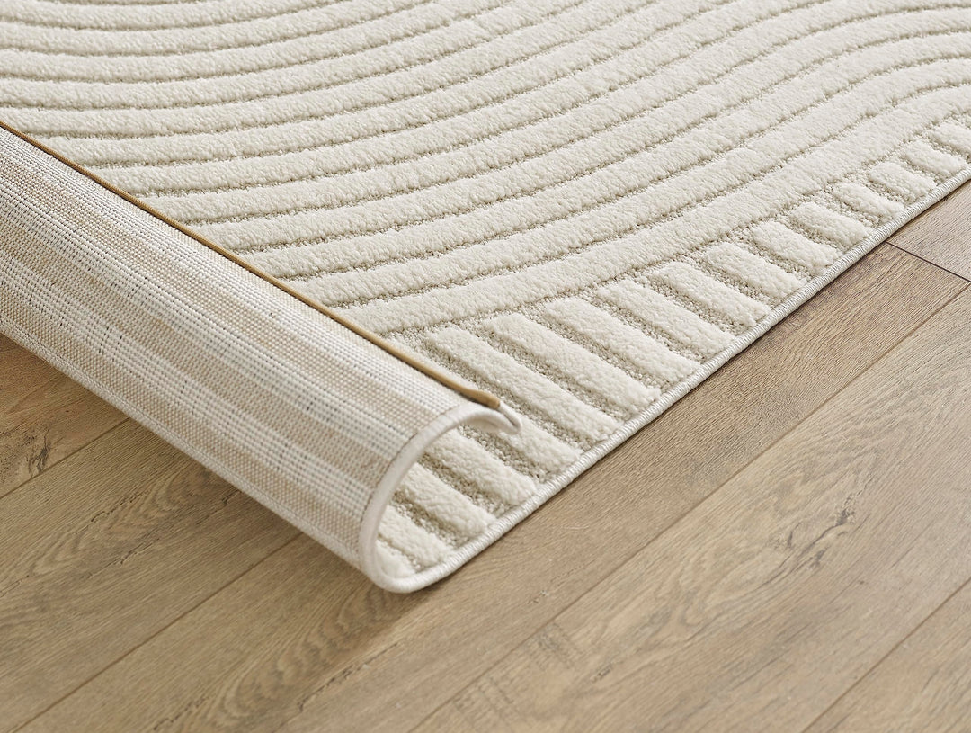 Kurzflor Teppich Hoch-Tief-Struktur 3D-Effekt Creme 200x290 cm - Bild 8