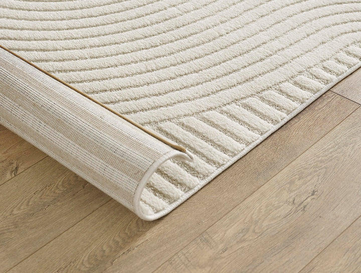 Kurzflor Teppich Hoch-Tief-Struktur 3D-Effekt Creme 140x200 cm - Bild 6