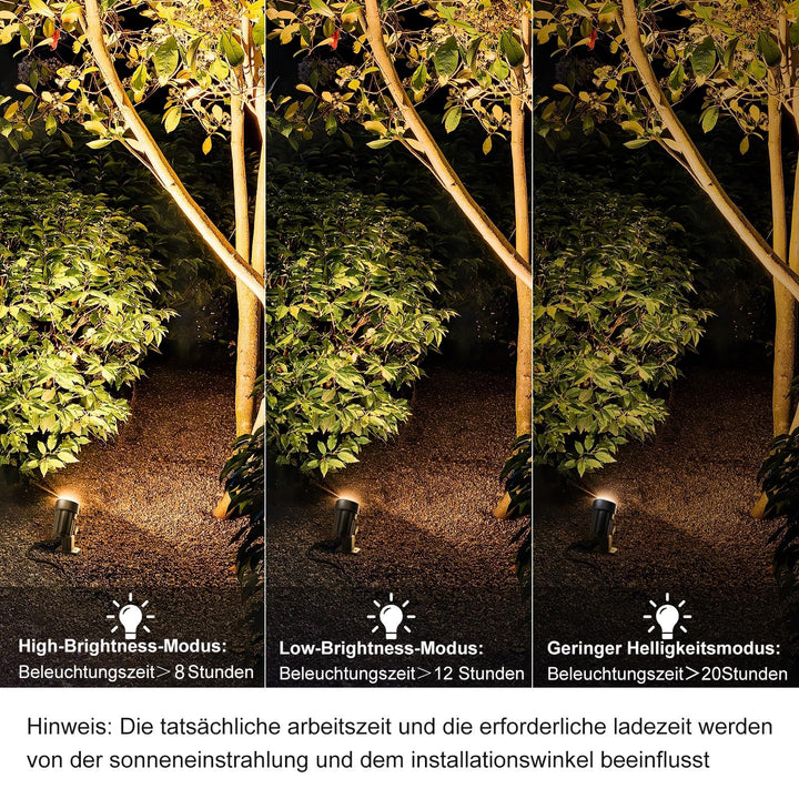 Solar Gartenstrahler 6er-Set 2700K warmweiss IP66 600lm 3 Stufen - Bild 4