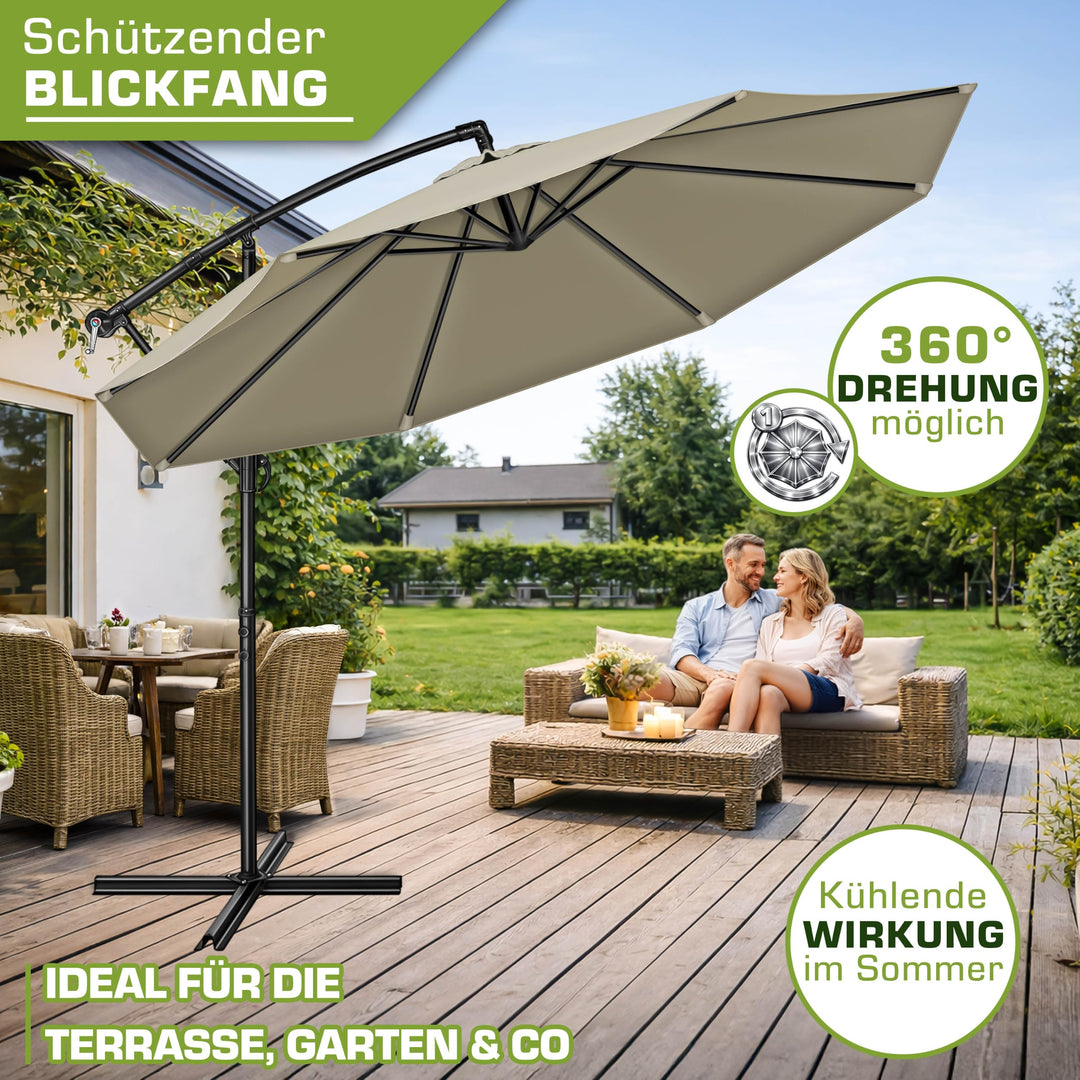 Ampelschirm Ø 350 cm Aluminium UV50+ mit Kurbel und Abdeckung - Bild 6