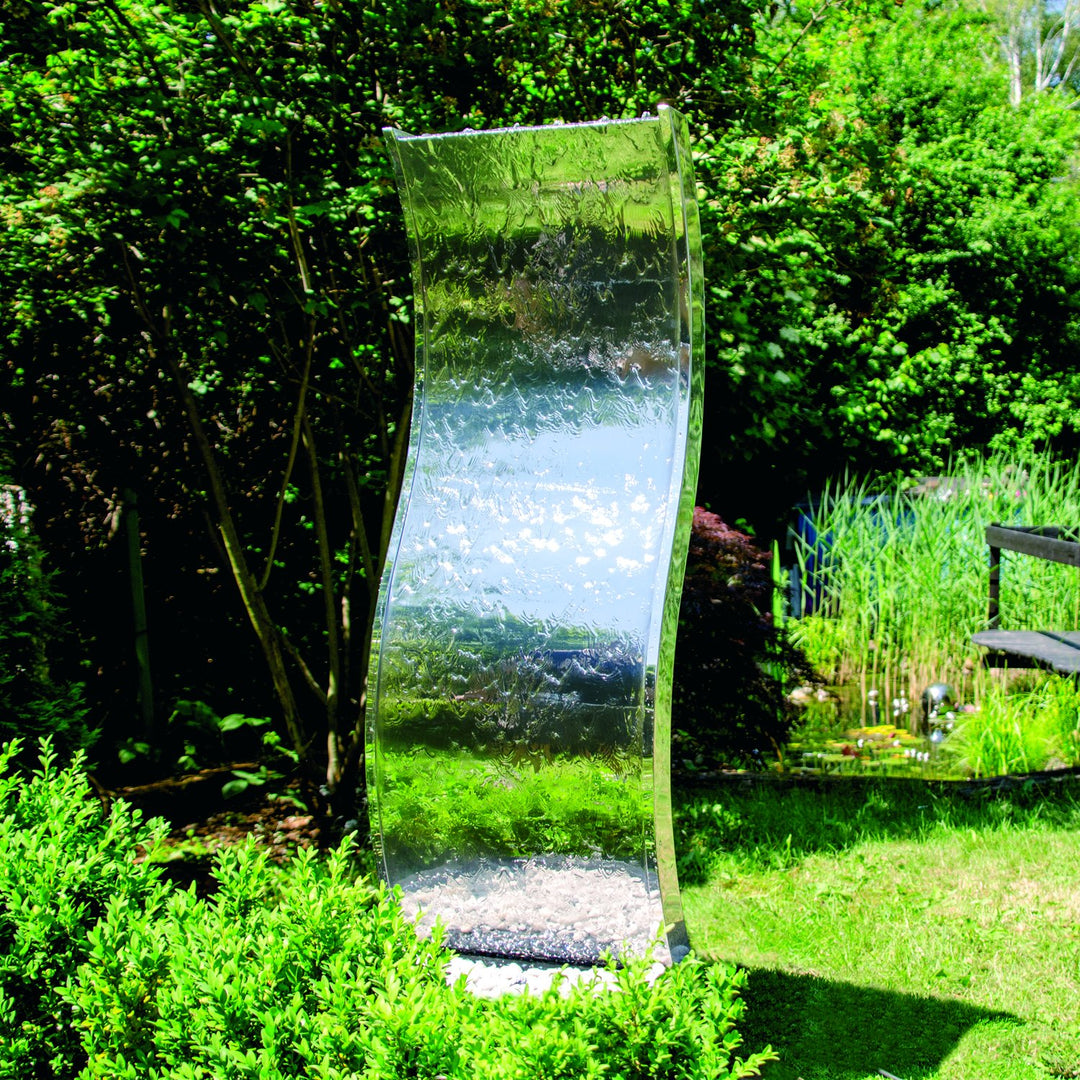 Wasserwand Edelstahl S-Form mit LED-Beleuchtung 110 cm Garten Terrasse - Bild 3
