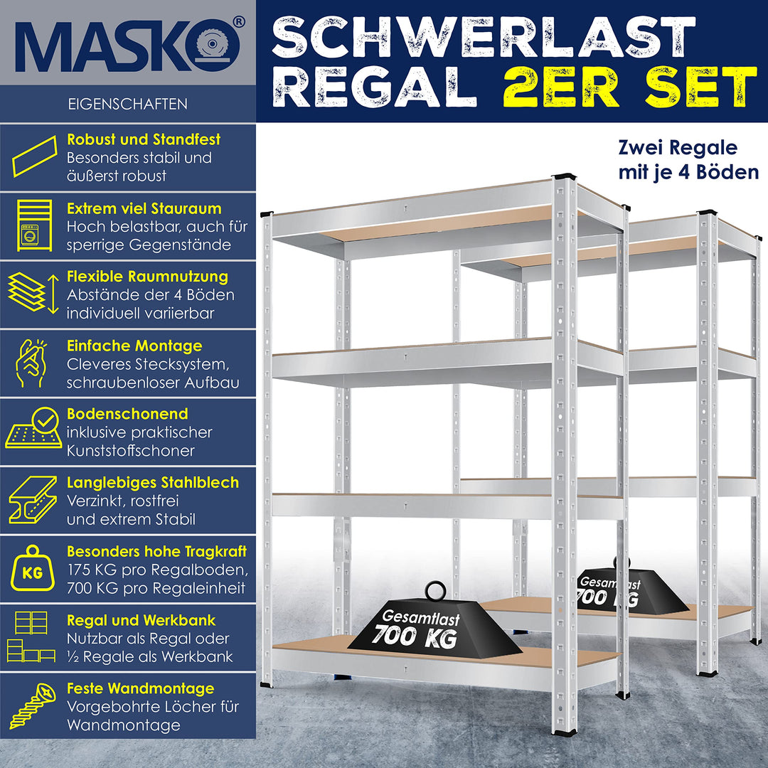 Schwerlastregal 2er-Set Metall mit MDF-Böden 160x80x40 cm bis 700 kg - Bild 2