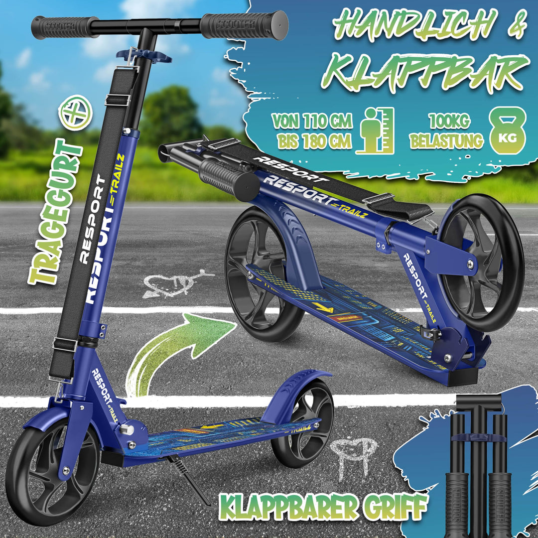 Cityroller faltbar 200mm PU-Rollen ABEC-7 bis 100kg mit Klingel - Bild 2
