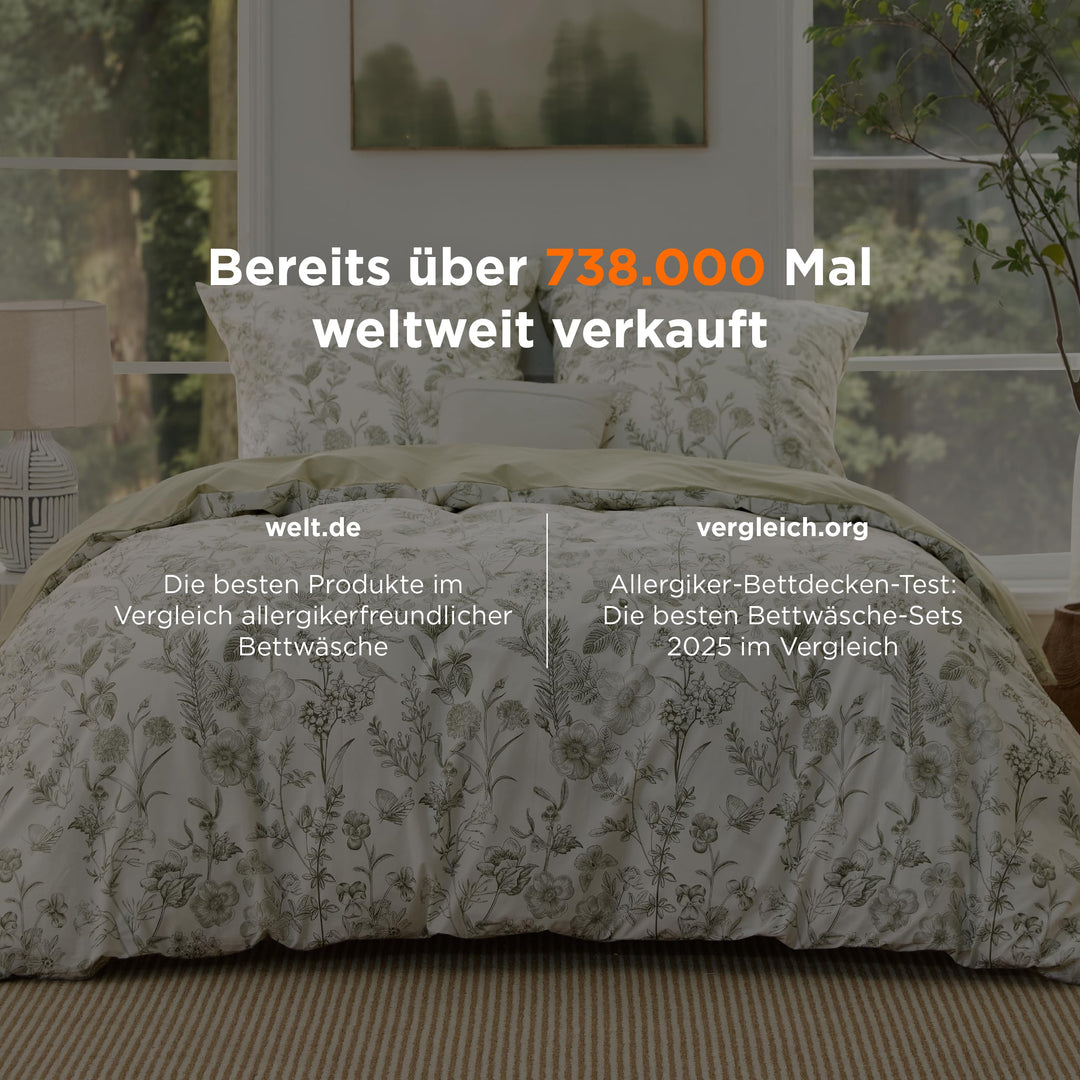 Bettwäsche 135x200 Baumwolle 4-teilig Salbeigrün wendbar - Bild 2