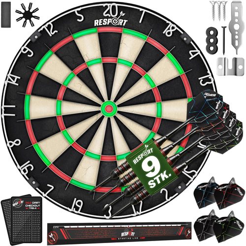 Sisal Dartscheibe XXL Set mit 9 Profi Steeldart-Pfeilen