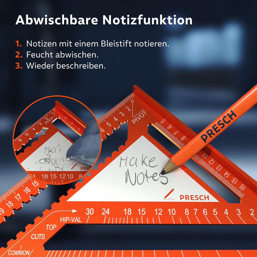 Zimmermannswinkel Set Aluminium 180mm &amp; 300mm mit Bohrlehre und Notizfläche - Bild 2