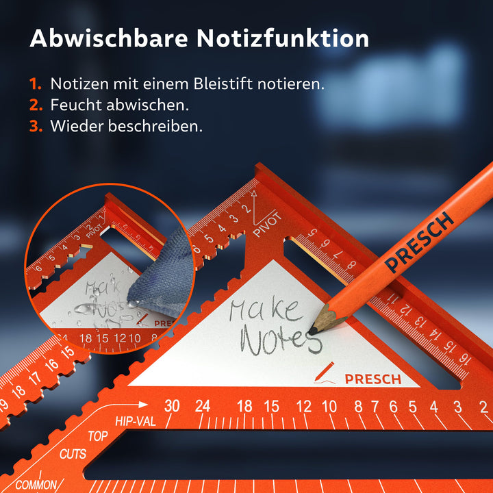 Zimmermannswinkel Set Aluminium 180mm &amp; 300mm mit Bohrlehre und Notizfläche - Bild 2