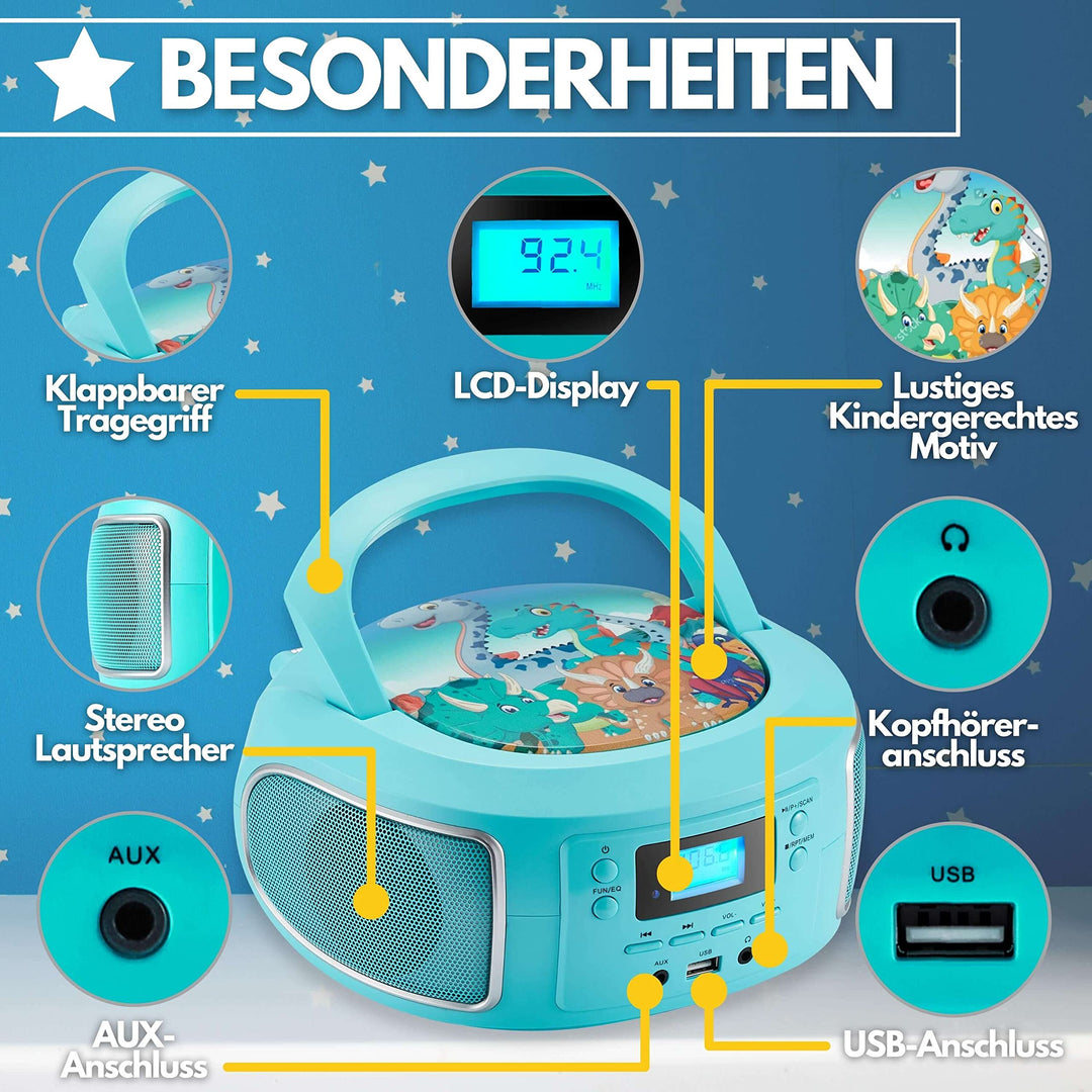 CD-Radio Boombox Kompakt mit FM, USB &amp; AUX in Grün - Bild 2