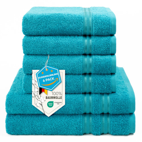 Handtuch Set 6-teilig 100% Baumwolle Oeko-Tex Badetücher Türkis