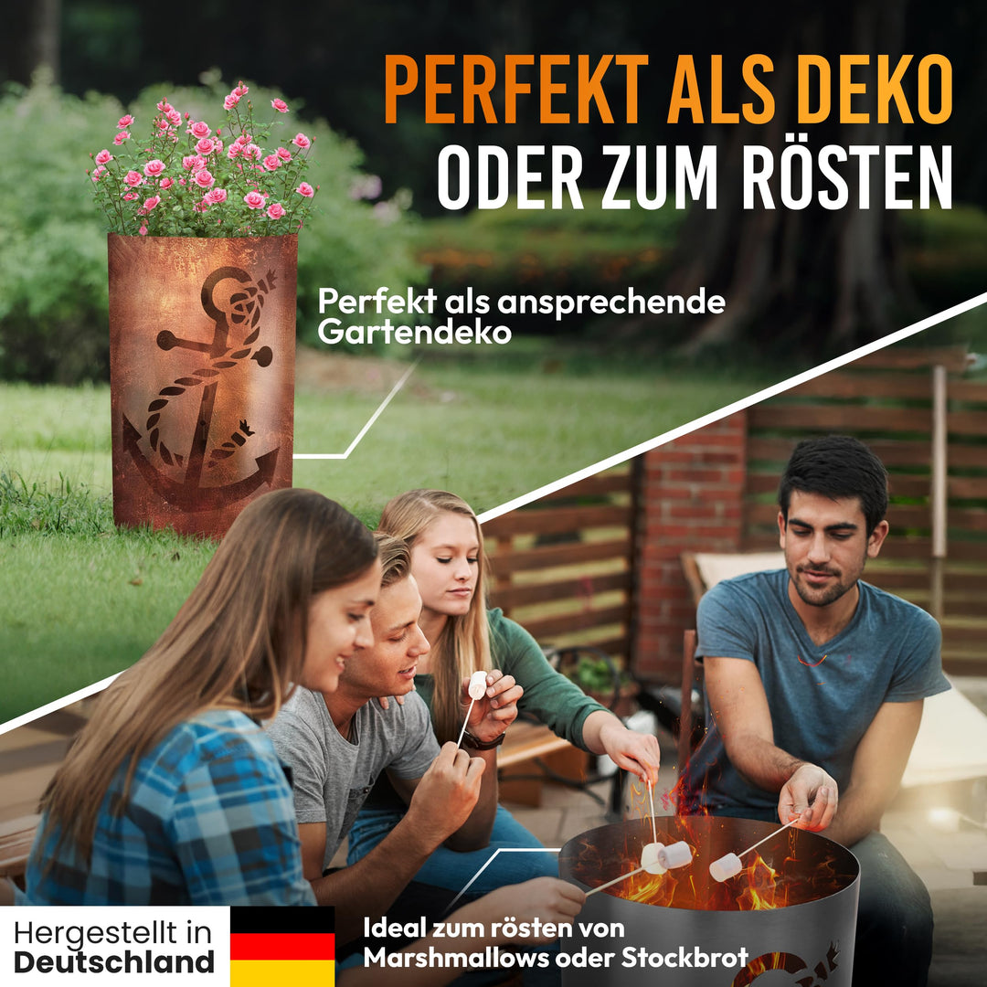 Feuertonne Stahl mit Anker-Motiv lasergeschnitten für Garten - Bild 8