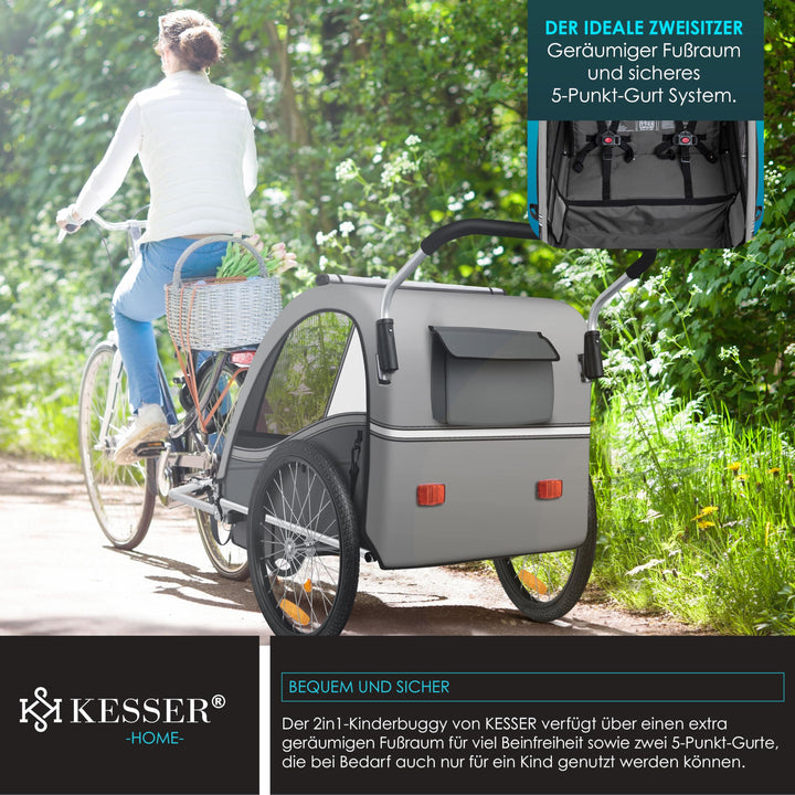 Kinderfahrradanhänger 2in1 Jogger &amp; Buggy für 1-2 Kinder bis 40 kg - Bild 5