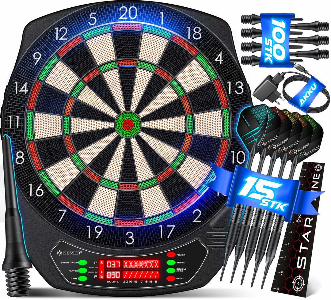 Elektronische Dartscheibe Set 21 Spiele LCD für bis zu 8 Spieler