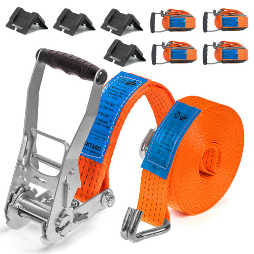 Spanngurt-Set 50mm 5000kg 6m mit Ratsche, Haken & Kantenschützer 4-tlg.