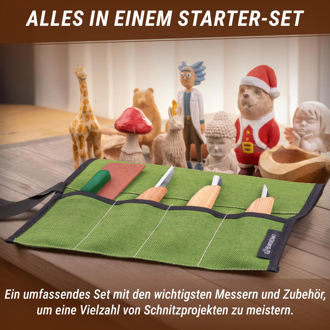 Holzschnitzset Anfänger 3-teilig mit Lederriemen und Poliermittel - Bild 2