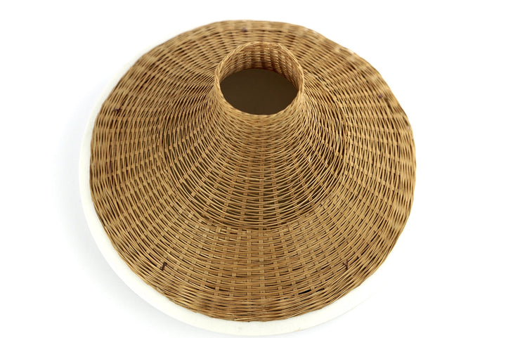 Keramikvase mit Bambusflechtdeckel handgefertigt Tischdeko weiss - Bild 3
