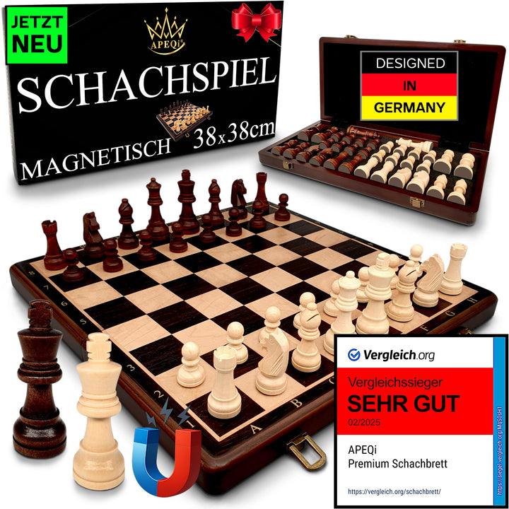 Schachspiel Holz magnetisch 38x38cm mit Metallverschluss