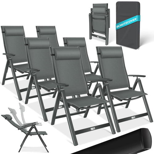 Gartenstuhl Hochlehner Aluminium 6er-Set klappbar mit Kopfkissen anthrazit