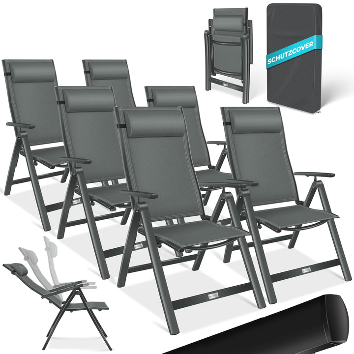 Gartenstuhl Hochlehner Aluminium 6er-Set klappbar mit Kopfkissen anthrazit