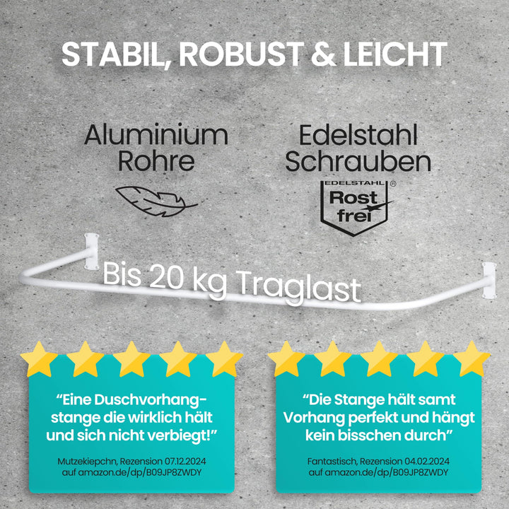 Duschvorhangstange L-Form U-Form 6-in-1 Aluminium mit 12 Ringen - Bild 3