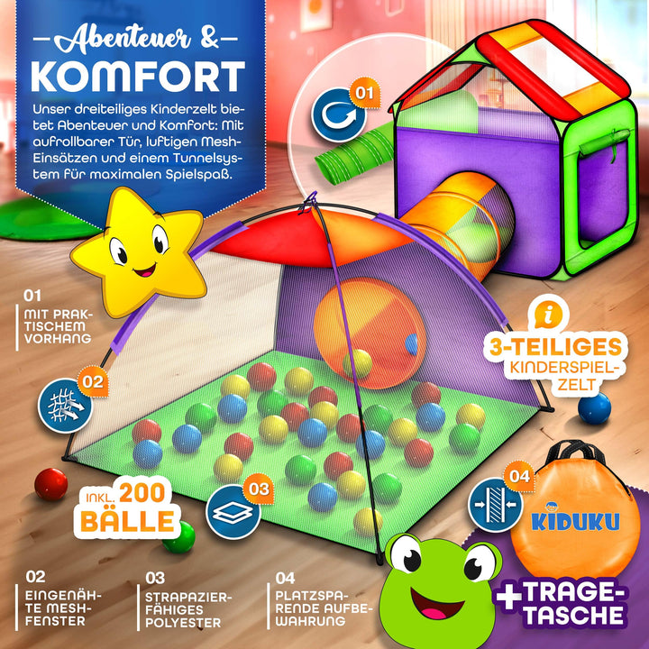 Bällebad Set 3-teilig mit Krabbeltunnel und 200 Bällen für Kinder - Bild 2