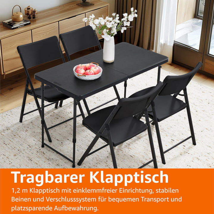 Klapptisch höhenverstellbar 4 Stufen Tragegriff 121x61cm schwarz - Bild 6