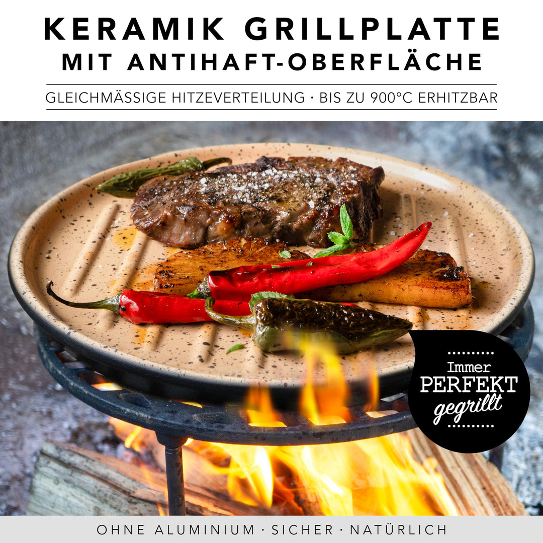 Grillplatte Keramik rund Ø 31,5 cm mit Stegen für Grill &amp; Backofen - Bild 5
